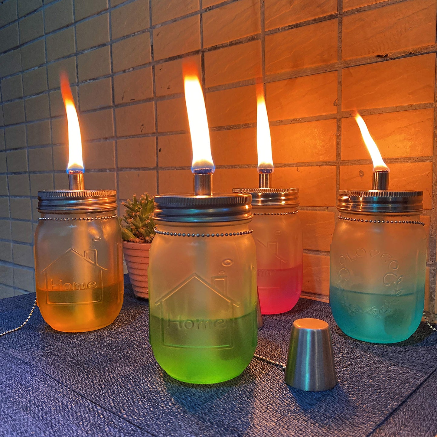 Aikeve Mason Jar Tabletop Torch Kits, 6 Pack with Fiberglass Wicks, Silver