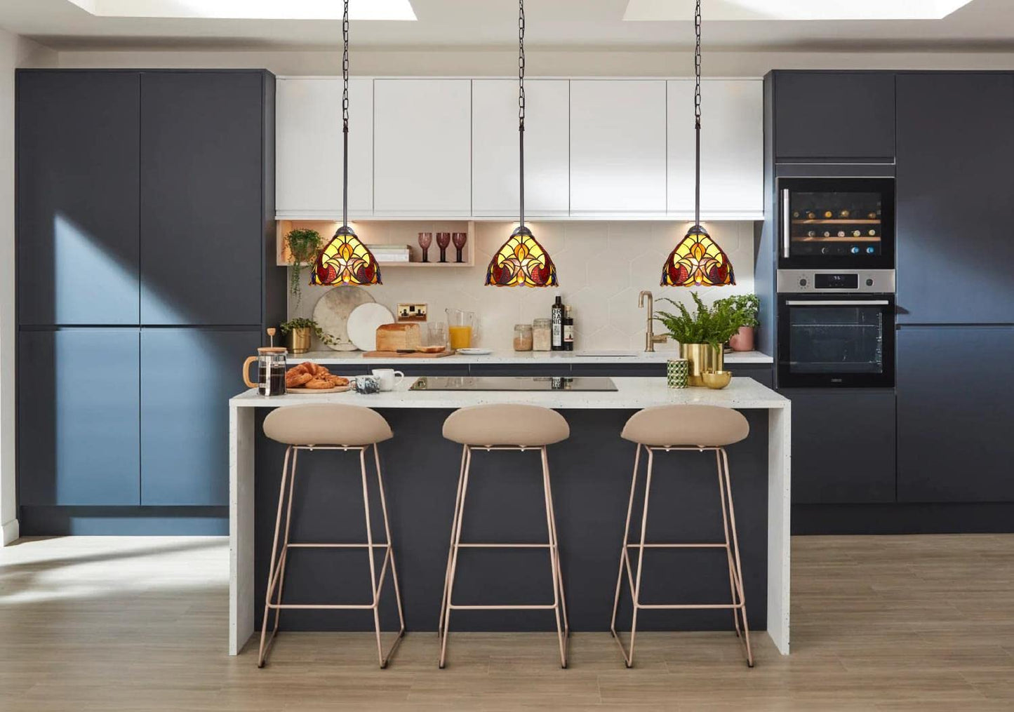 Chloe Lighting Adia Victorian Mini Pendant Light, Dark Bronze, Glass, 8in Wide, Multicolor, Model CH38632AV08-DP1