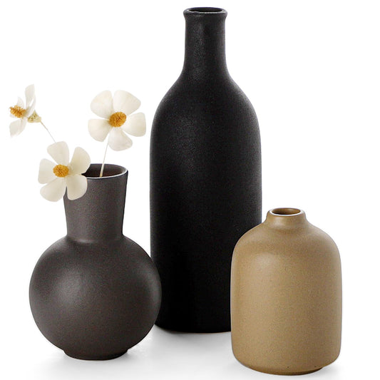 Ceramic Vase, Flower Vases Set of 3 Living Room Decor, Farmhouse Decor, Decorative Vase for Home Coffee Table, Book Shelf, Kitchen, Bedroom Centerpiece Table Decorations
