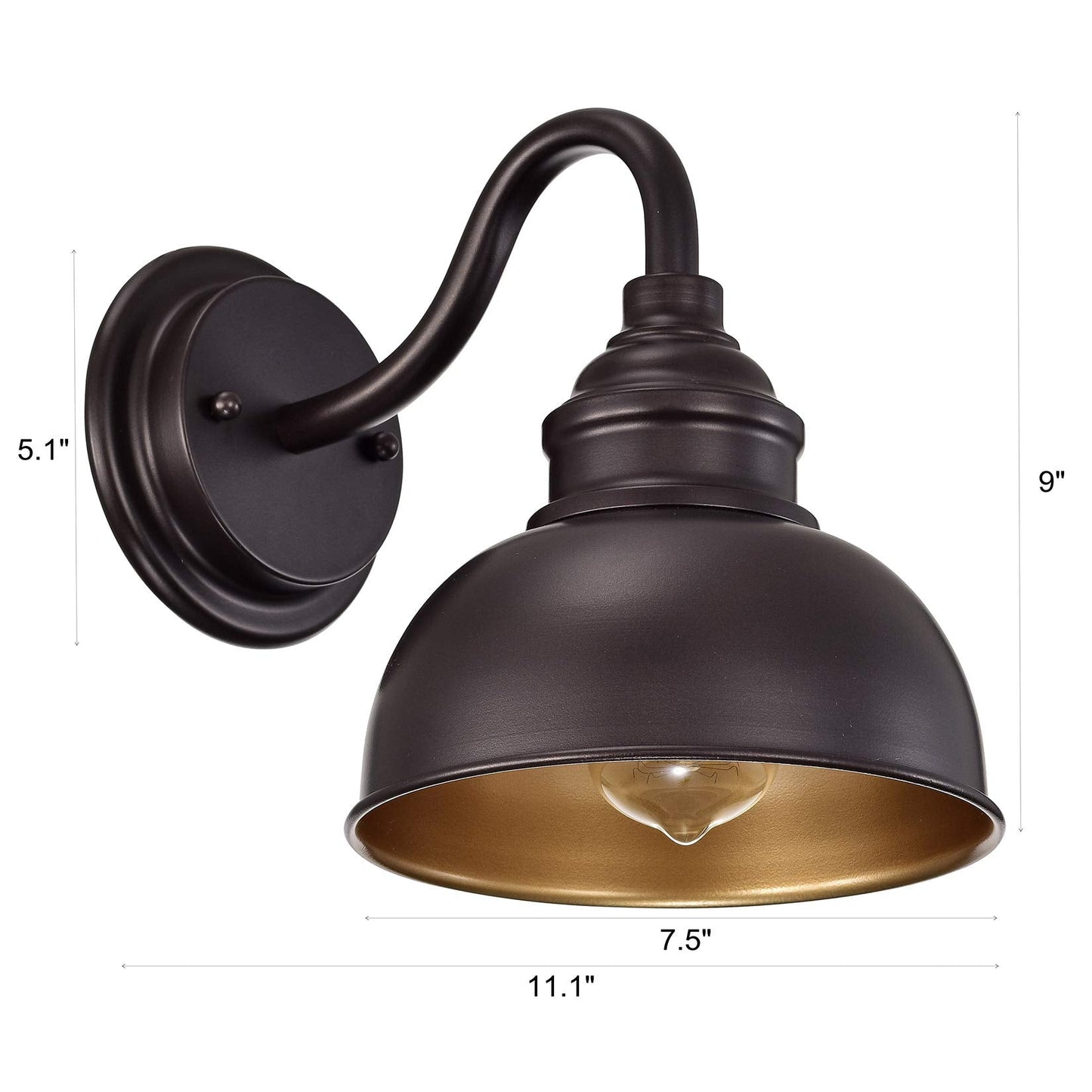 ACLand Farmhouse Vanity Wall Sconce, Metal Gooseneck Barn Light Fixture, Oil Rubbed Bronze, 2 Pack W7.5in Barn, Model A40220