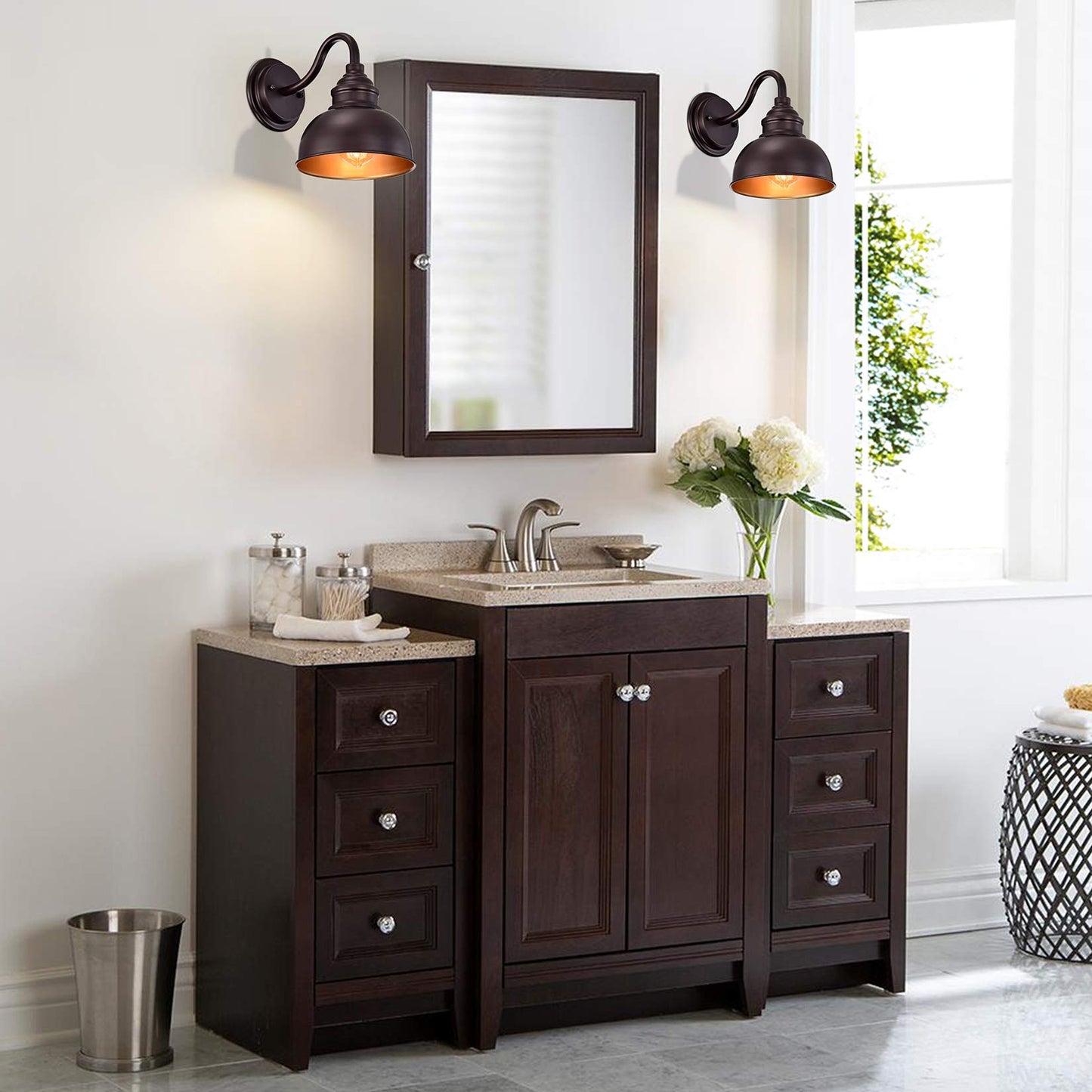 ACLand Farmhouse Vanity Wall Sconce, Metal Gooseneck Barn Light Fixture, Oil Rubbed Bronze, 2 Pack W7.5in Barn, Model A40220