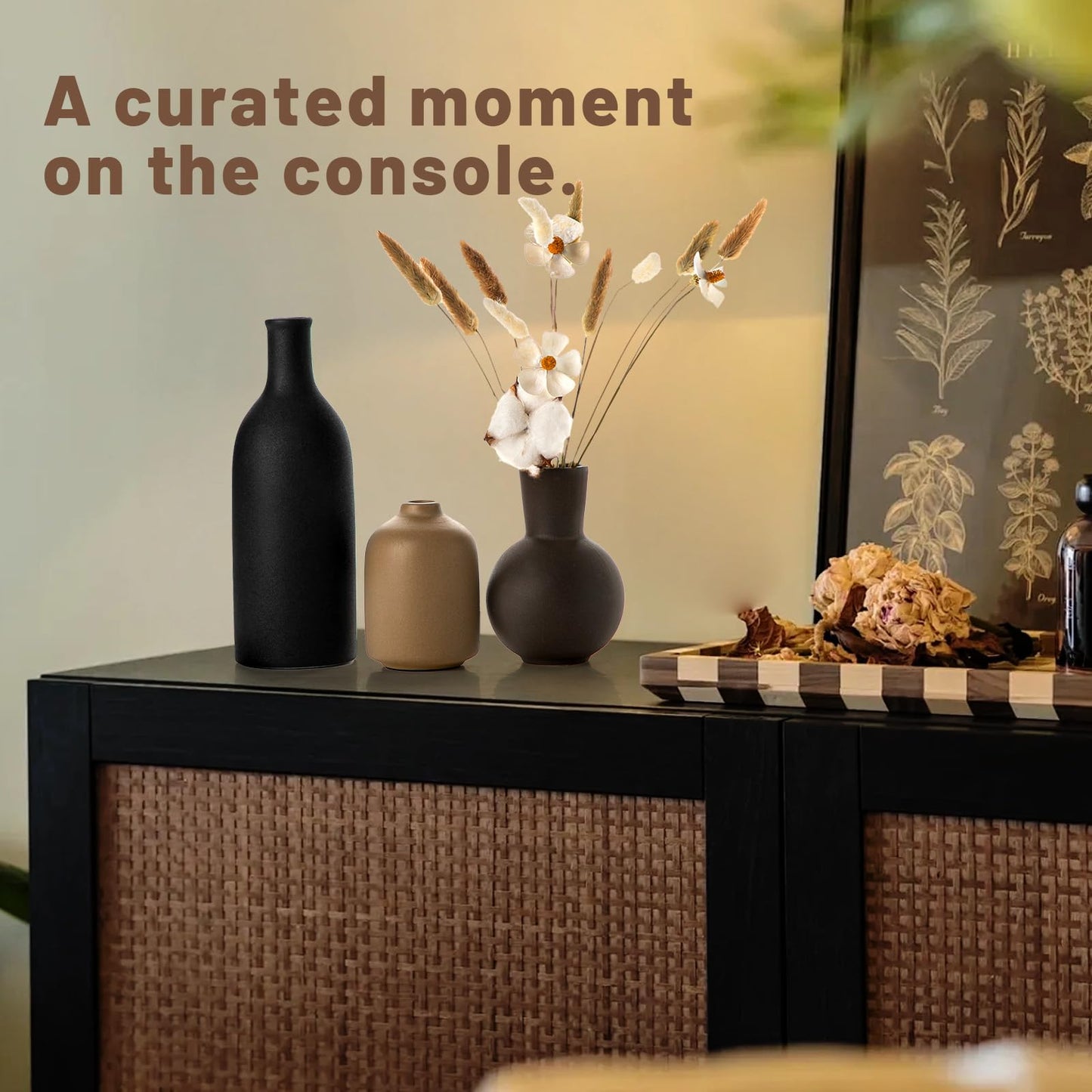 Ceramic Vase, Flower Vases Set of 3 Living Room Decor, Farmhouse Decor, Decorative Vase for Home Coffee Table, Book Shelf, Kitchen, Bedroom Centerpiece Table Decorations