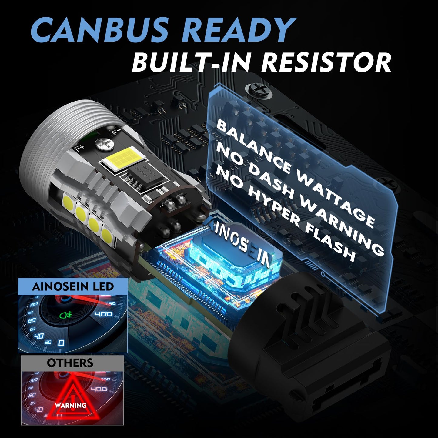 AINOSEIN LED Bulb 3156/3157 White for Reverse Light, Error Free, Built-in Resistor, Aluminum, Brighter Than 3030, Anti Hyper Flash