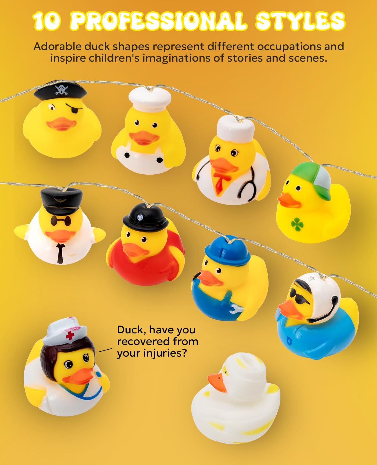 AceList 20 LED Duck String Lights - Battery Operated, 9.8ft Long, Yellow Duckling Decor for Kids Bedrooms and Play Areas