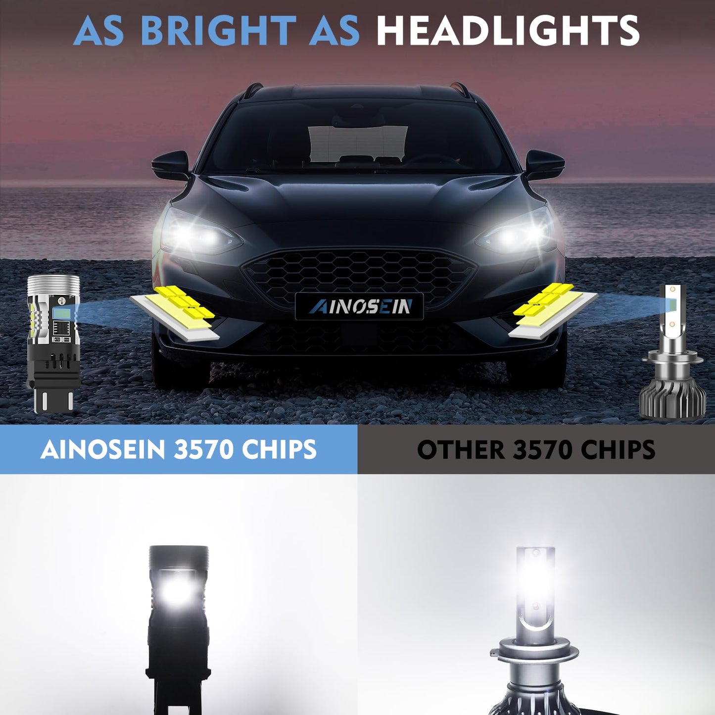 AINOSEIN LED Bulb 3156/3157 White for Reverse Light, Error Free, Built-in Resistor, Aluminum, Brighter Than 3030, Anti Hyper Flash