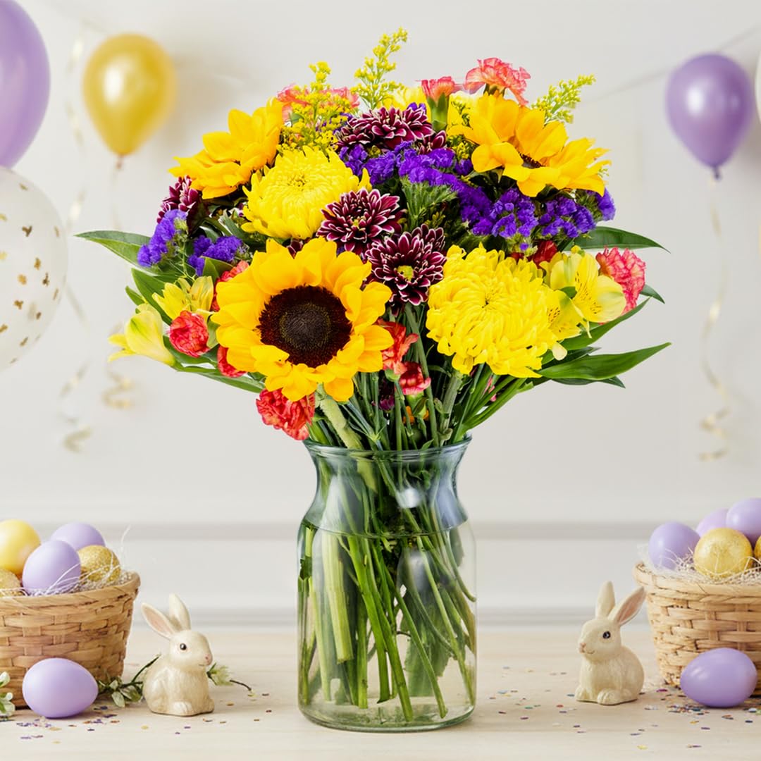 Benchmark Bouquets - Flowering Fields Sunflower Bouquet - Fresh Flowers for Delivery - Mothers Day Flowers - Get Well Gifts for Women - Birthday Flowers for Women (Glass Vase Included)