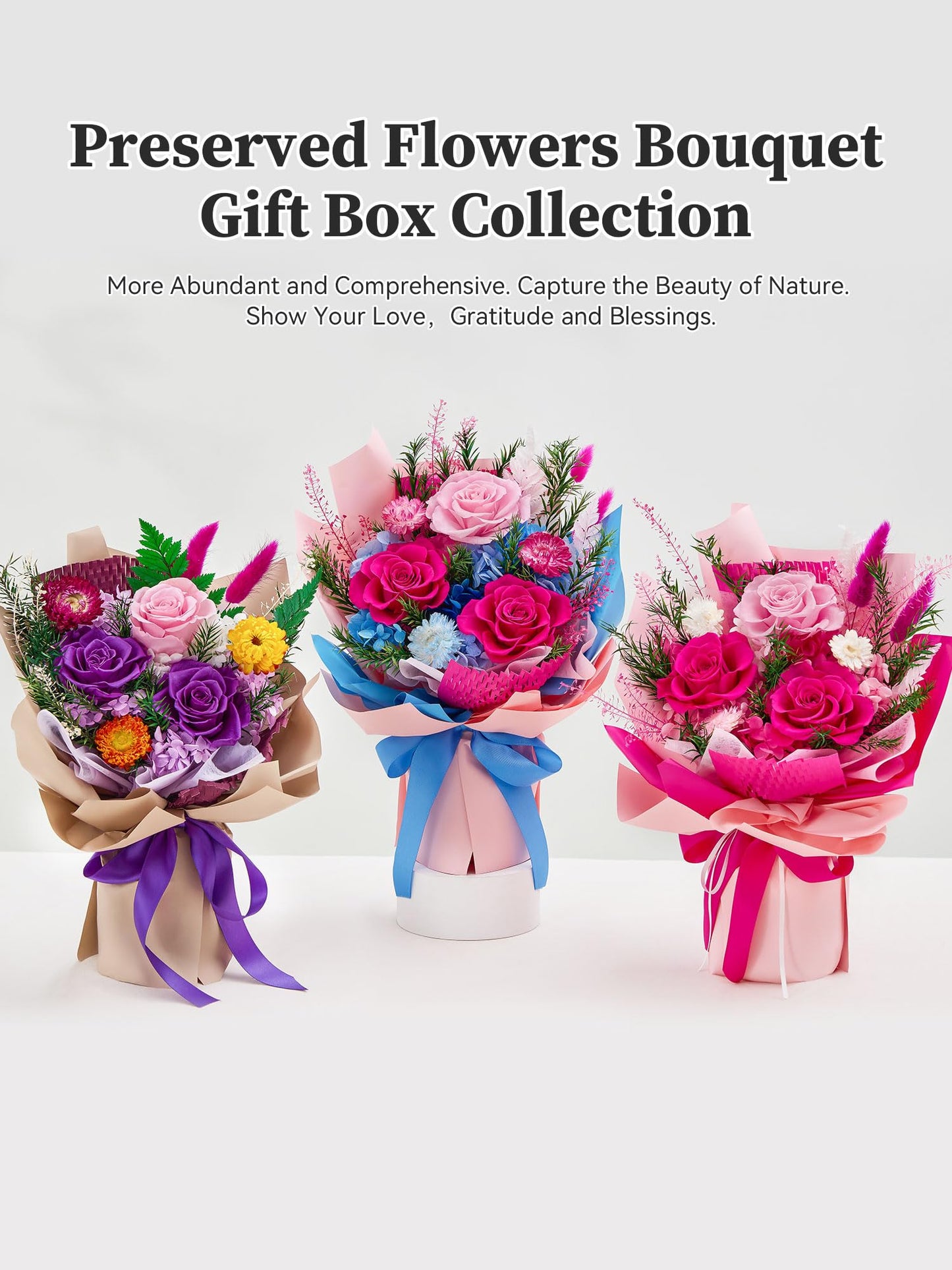 Flomoon Forever Flowers Gifts for Mom, Mothers Day Preserved Flowers Bouquet Birthday Gifts for Her, Preserved Roses for Grandma Wife Anniversary Valentines Day Christmas (Purple Paper)