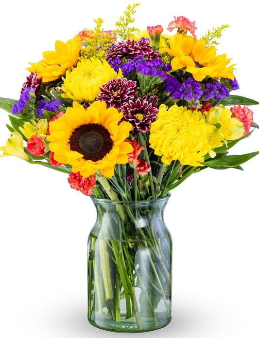 Benchmark Bouquets - Flowering Fields Sunflower Bouquet - Fresh Flowers for Delivery - Mothers Day Flowers - Get Well Gifts for Women - Birthday Flowers for Women (Glass Vase Included)