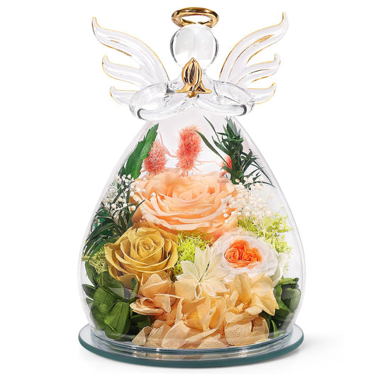Gifts for Mom Mothers Day Birthday Gifts for Women Preserved Rose Forever Flower in Glass Angel Figurines Fresh Flowers for Delivery Anniversary Real Colorful Roses for Grandma Her Wife from Daughter