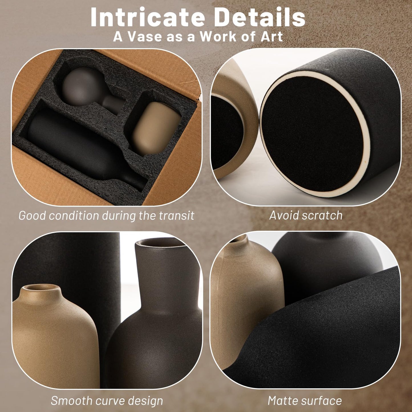 Ceramic Vase, Flower Vases Set of 3 Living Room Decor, Farmhouse Decor, Decorative Vase for Home Coffee Table, Book Shelf, Kitchen, Bedroom Centerpiece Table Decorations